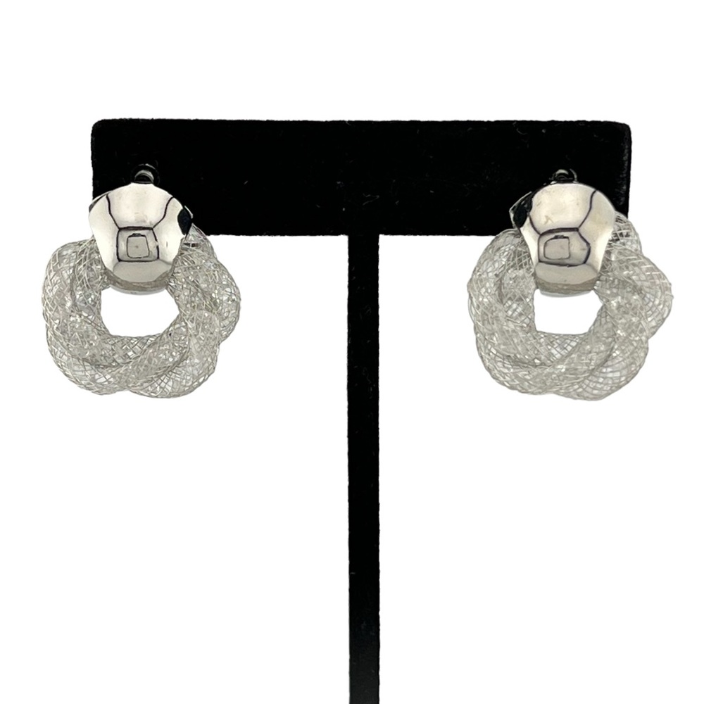 Swarovski Crystal Silver Mesh Earrings